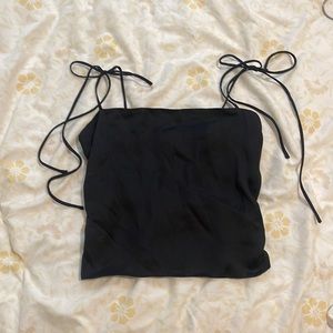 Cute Tie-Straps Black Cropped Top